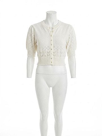 525 America Odette Cropped Puff-Sleeve Cardigan in Chalk (view 1)