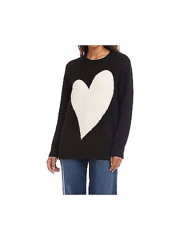 Karen Kane Hartley Heart Jacquard Sweater in Black And Cream (view 2)
