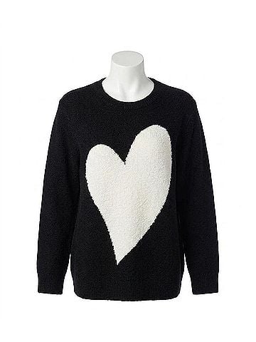 Karen Kane Hartley Heart Jacquard Sweater in Black And Cream (view 1)