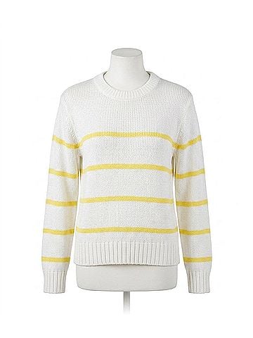 Karen Kane Stripe Crewneck Sweater in Off White With Lemon (view 1)