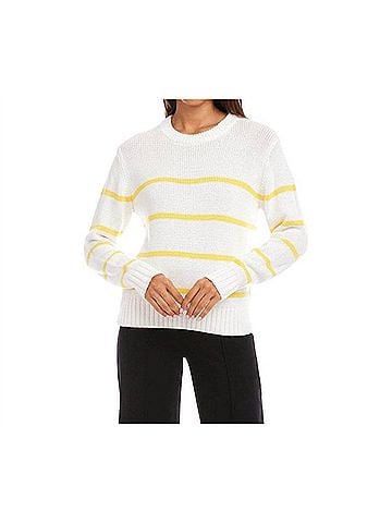 Karen Kane Stripe Crewneck Sweater in Off White With Lemon (view 2)