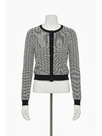 White + Warren Boucle Cardigan in Midnight/Ivory Stripe (view 1)