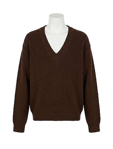 Tibi Cardigan Stitch V Neck With Removable Dickie Top in Brown (view 1)