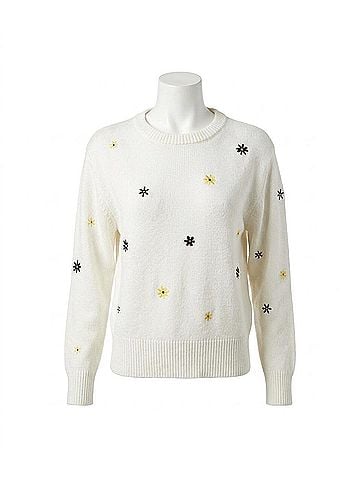 Karen Kane Ellery Embroidered Daisy Crewneck Sweater in Off-White (view 1)