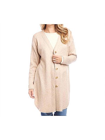 Karen Kane Laken Long Sleeve Shirttail Cardigan in Oatmeal (view 2)