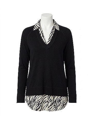 Karen Kane Layered Contrast Zebra Sweater in Black (view 1)