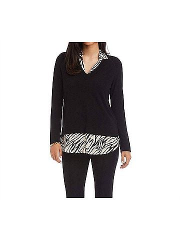 Karen Kane Layered Contrast Zebra Sweater in Black (view 2)