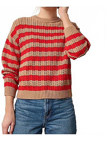 Lilla P Stripe Stitch Sweater in Acorn/Scarlet (view 2)