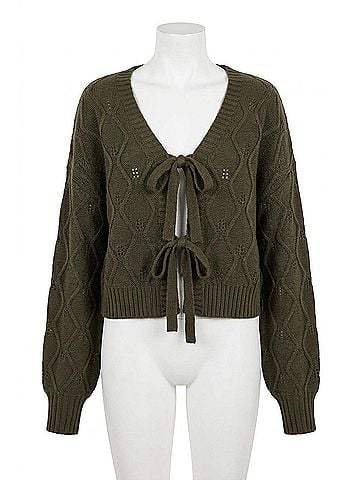 Mikarose Knotted Knit Cardigan in Olive (view 1)