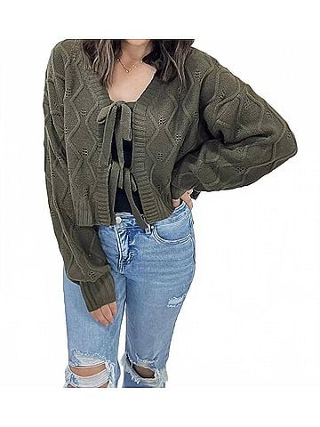 Mikarose Knotted Knit Cardigan in Olive (view 2)