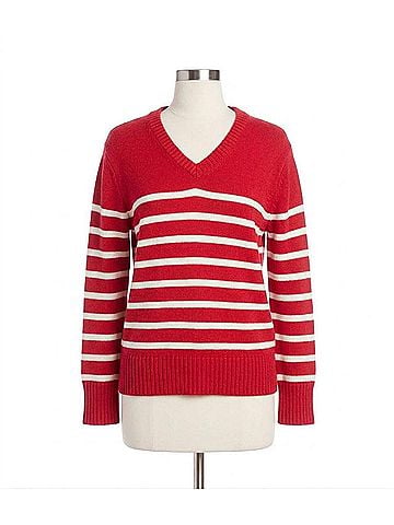 Karen Kane Stripe V-Neck Sweater in Red With Off White (view 1)