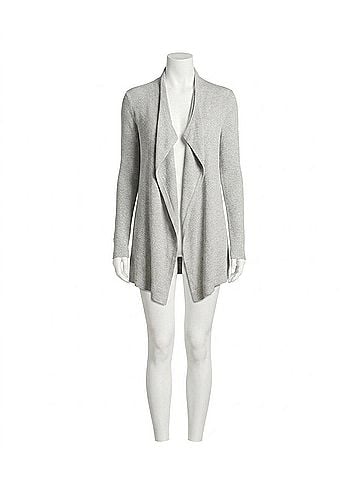 Karen Kane Long Sleeve Ribbed Drape Front Cardigan - Petite Petite in Heather Gray (view 1)