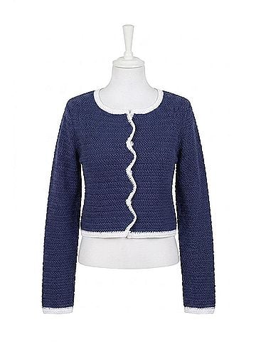 Central Park West Wren Scallop Crochet Cardigan in Navy (view 1)