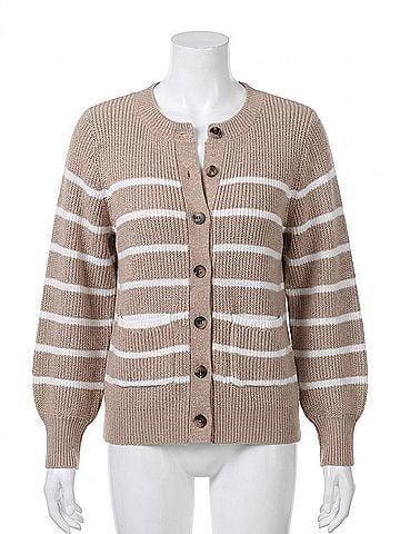 525 America Josie Striped Cardigan in Light Taupe Multi (view 1)