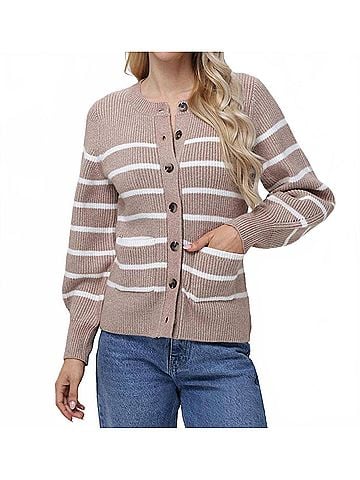 525 America Josie Striped Cardigan in Light Taupe Multi (view 2)