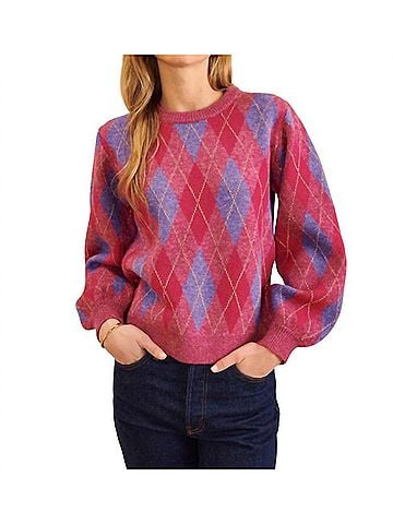 John & Jenn Diamond Long Sleeve Sweater in Purple (view 2)