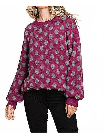 Cotton Bleu Warm Cozy Pullover Sweater Top in Plum (view 2)
