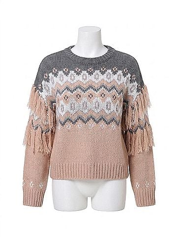525 America Fringe Fair Isle Sweater in Light Taupe Multi (view 1)