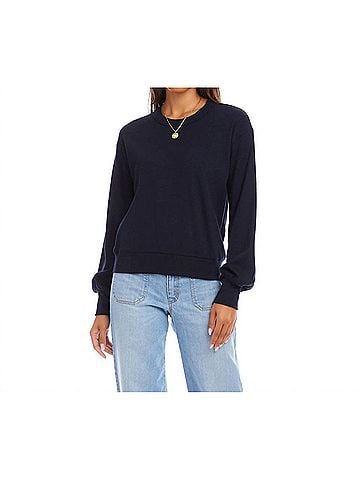 Karen Kane Long Sleeve Ribbed Top in Navy (view 2)