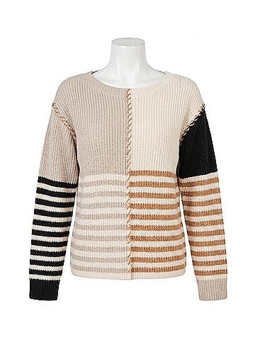 Tribal Multi Stripe Textured Boat Neck Sweater in Quartz (view 1)