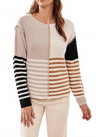 Tribal Multi Stripe Textured Boat Neck Sweater in Quartz (view 2)