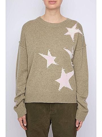 Zadig & Voltaire Markuz Cashmere Star Sweater in Olive (view 2)