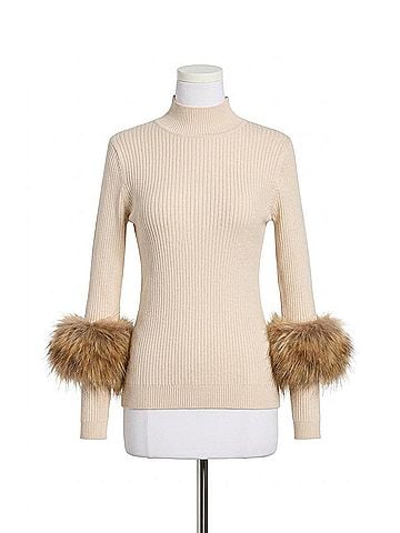 Tyler Boe Cosette Cotton Cashmere Mock Neck Faux Fur Sweater in Limestone (view 1)