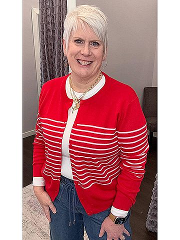 Skies Are Blue Heartbreaker Stripe Cardigan in Red (view 2)