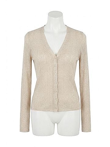 White + Warren Rib V-Neck Cardigan in Beige (view 1)