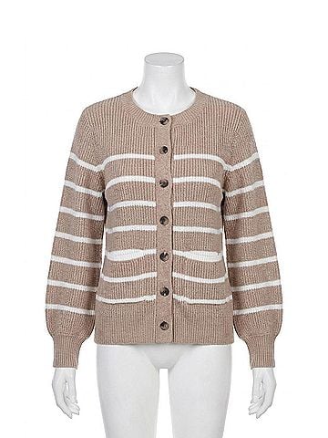 525 America Josie Structured Stripe Cardigan in Light Taupe Multi (view 1)