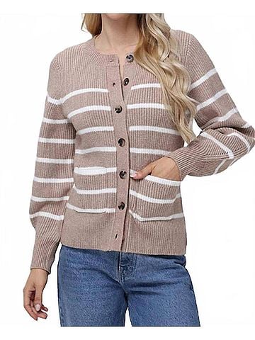 525 America Josie Structured Stripe Cardigan in Light Taupe Multi (view 2)