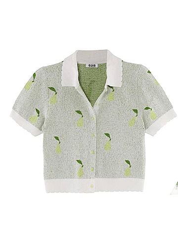 525 America Women's Collared Pears Top in Bleach White Multi (view 1)