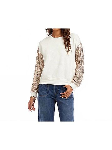 Karen Kane Stassi Sequin Sleeve Top in Cream (view 2)