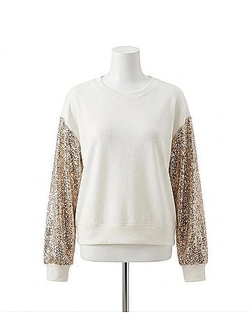Karen Kane Stassi Sequin Sleeve Top in Cream (view 1)