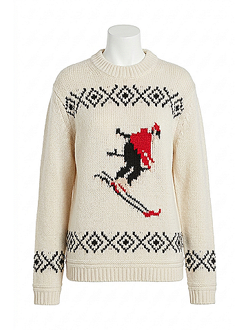 White + Warren Ski Crewneck Sweater in Ivory, Black &amp; Red (view 1)