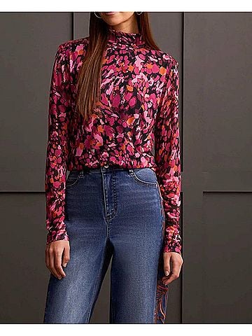 Tribal Lined Turtleneck Top in Magenta Haze (view 2)