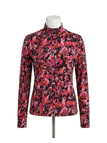 Tribal Lined Turtleneck Top in Magenta Haze (view 1)