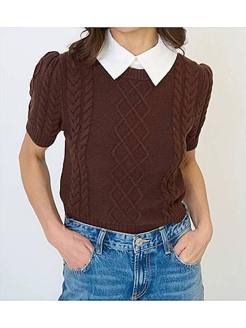 Central Park West Astrid Twofer Poof Sleeve Polo in Brown (view 2)