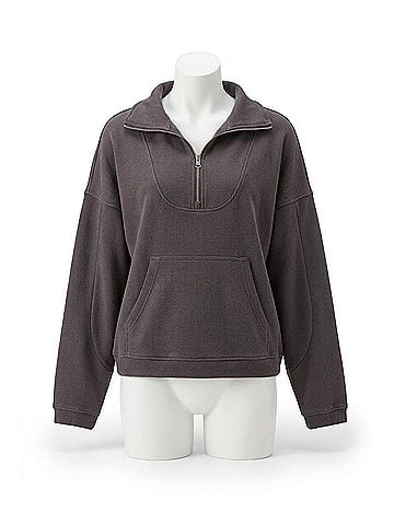 Tribal Laurel Long Sleeve Mock Neck Top With Zipper in Charcoal (view 1)