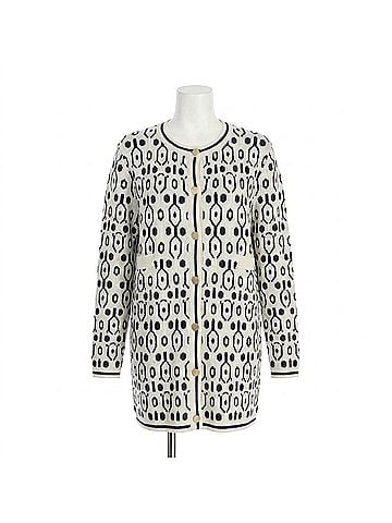 THML Geometric Pattern Knit Cardigan in Soft Beige (view 1)