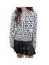 THML White Geometric Pattern Knit Cardigan in Soft Beige Size M - photo 4
