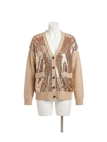 Karen Kane Sequin Cardigan Sweater in Dark Oatmeal (view 1)