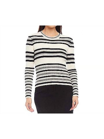Karen Kane Sonnet Stripe Ribbed Sweater Top in Black/ Cream (view 2)