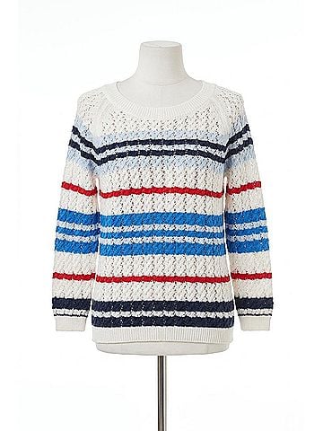 Tribal Striped Crew Neck Sweater With Cable Detail in Royal (view 1)