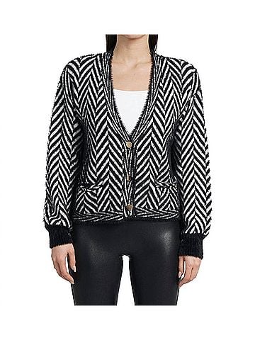 Love Token Davner Herringbone Cardigan in Black (view 2)