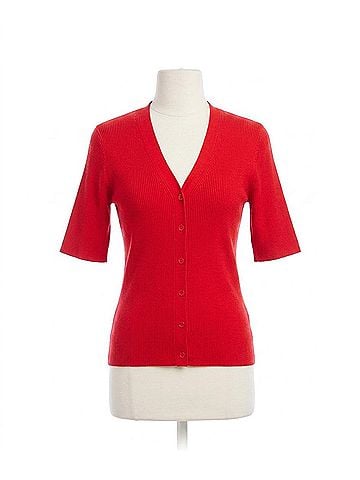 Karen Kane Short Sleeve Ribbed Cardigan Sweater in Red (view 1)