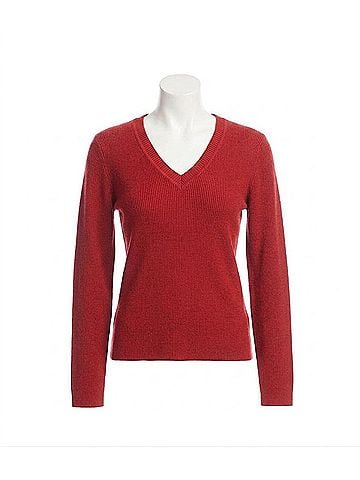 Karen Kane Ribbed V-Neck Sweater in Tomato (view 1)
