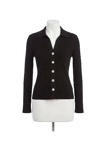 Karen Kane Raveen Ribbed Long Sleeve Button Front Top in Black (view 1)
