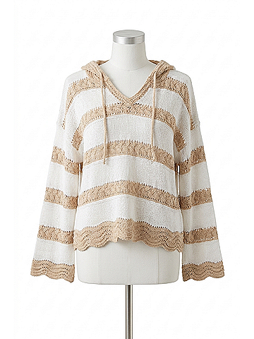 Vintage Havana Women's Stripe Hooded Sweater in Ivory Beige Stripes (view 1)