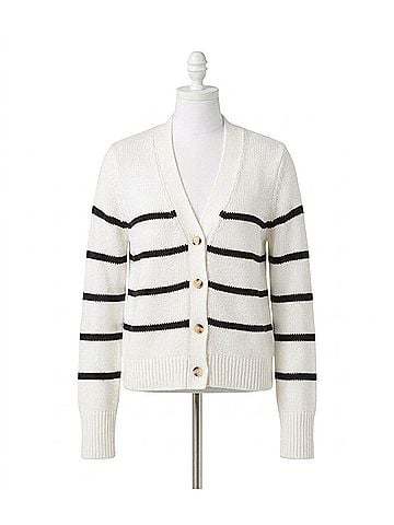 Karen Kane Stripe Cardigan Sweater in Off White With Black (view 1)